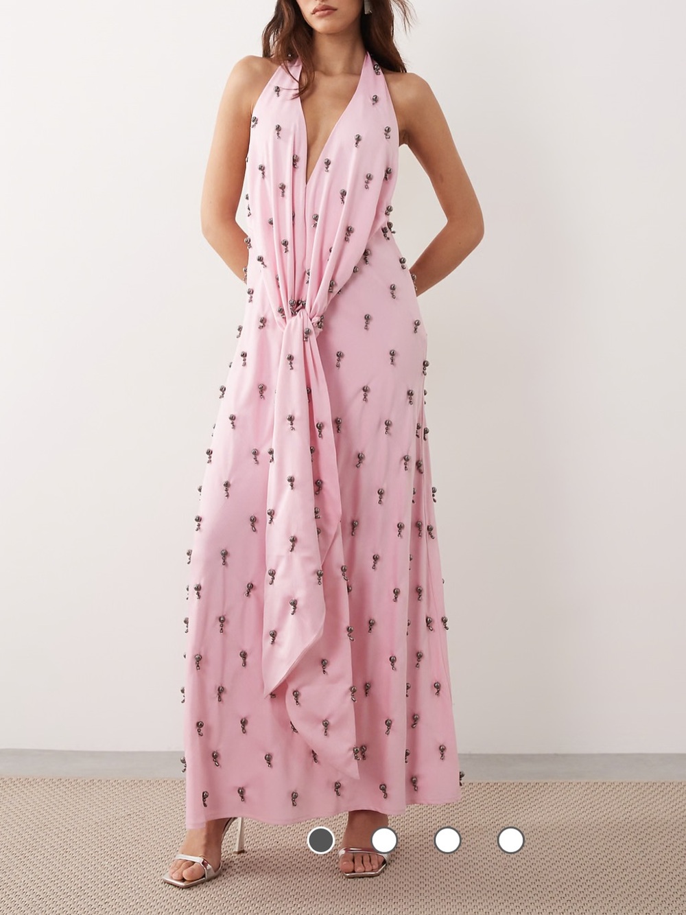 ASOS Light Pink Halter Maxi Dress with Front Knot